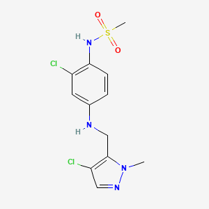 molecular formula C12H14Cl2N4O2S B7663858 N-[2-chloro-4-[(4-chloro-2-methylpyrazol-3-yl)methylamino]phenyl]methanesulfonamide 