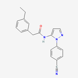 molecular formula C20H18N4O B7664073 N-[2-(4-cyanophenyl)pyrazol-3-yl]-2-(3-ethylphenyl)acetamide 