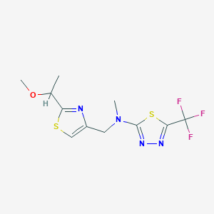 molecular formula C11H13F3N4OS2 B7664202 N-[[2-(1-methoxyethyl)-1,3-thiazol-4-yl]methyl]-N-methyl-5-(trifluoromethyl)-1,3,4-thiadiazol-2-amine 