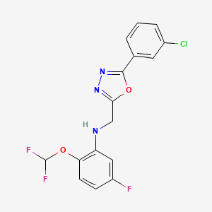 molecular formula C16H11ClF3N3O2 B7664256 N-[[5-(3-chlorophenyl)-1,3,4-oxadiazol-2-yl]methyl]-2-(difluoromethoxy)-5-fluoroaniline 