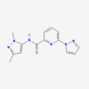 molecular formula C14H14N6O B7664267 N-(2,5-dimethylpyrazol-3-yl)-6-pyrazol-1-ylpyridine-2-carboxamide 