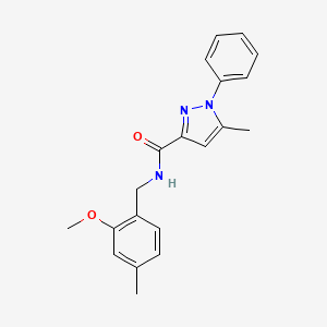 molecular formula C20H21N3O2 B7664675 N-[(2-methoxy-4-methylphenyl)methyl]-5-methyl-1-phenylpyrazole-3-carboxamide 