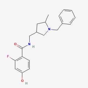 molecular formula C20H23FN2O2 B7665088 N-[(1-benzyl-5-methylpyrrolidin-3-yl)methyl]-2-fluoro-4-hydroxybenzamide 