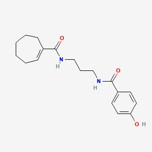 molecular formula C18H24N2O3 B7665142 N-[3-[(4-hydroxybenzoyl)amino]propyl]cycloheptene-1-carboxamide 