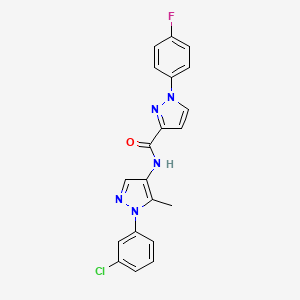 molecular formula C20H15ClFN5O B7665218 N-[1-(3-chlorophenyl)-5-methylpyrazol-4-yl]-1-(4-fluorophenyl)pyrazole-3-carboxamide 