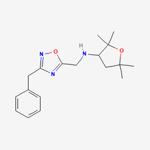 molecular formula C18H25N3O2 B7665317 N-[(3-benzyl-1,2,4-oxadiazol-5-yl)methyl]-2,2,5,5-tetramethyloxolan-3-amine 