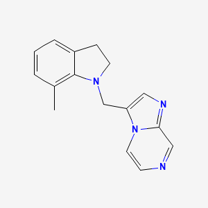 molecular formula C16H16N4 B7665413 3-[(7-Methyl-2,3-dihydroindol-1-yl)methyl]imidazo[1,2-a]pyrazine 