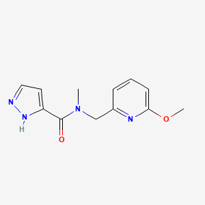 molecular formula C12H14N4O2 B7669889 N-[(6-methoxypyridin-2-yl)methyl]-N-methyl-1H-pyrazole-5-carboxamide 