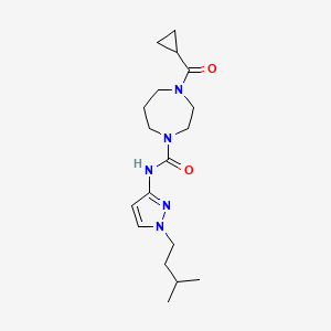 molecular formula C18H29N5O2 B7670024 4-(cyclopropanecarbonyl)-N-[1-(3-methylbutyl)pyrazol-3-yl]-1,4-diazepane-1-carboxamide 