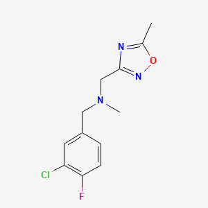 molecular formula C12H13ClFN3O B7670915 1-(3-chloro-4-fluorophenyl)-N-methyl-N-[(5-methyl-1,2,4-oxadiazol-3-yl)methyl]methanamine 
