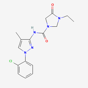 molecular formula C16H18ClN5O2 B7670969 N-[1-(2-chlorophenyl)-4-methylpyrazol-3-yl]-3-ethyl-4-oxoimidazolidine-1-carboxamide 