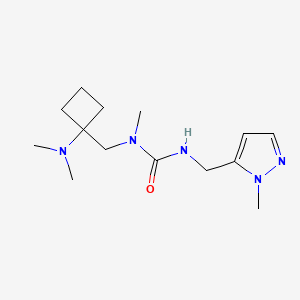 molecular formula C14H25N5O B7671736 1-[[1-(Dimethylamino)cyclobutyl]methyl]-1-methyl-3-[(2-methylpyrazol-3-yl)methyl]urea 