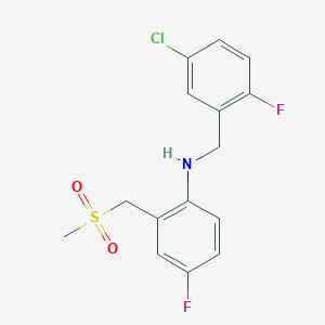 molecular formula C15H14ClF2NO2S B7671787 N-[(5-chloro-2-fluorophenyl)methyl]-4-fluoro-2-(methylsulfonylmethyl)aniline 