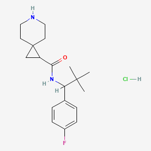 molecular formula C19H28ClFN2O B7673652 N-[1-(4-fluorophenyl)-2,2-dimethylpropyl]-6-azaspiro[2.5]octane-2-carboxamide;hydrochloride 