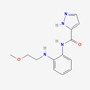 molecular formula C13H16N4O2 B7674259 N-[2-(2-methoxyethylamino)phenyl]-1H-pyrazole-5-carboxamide 