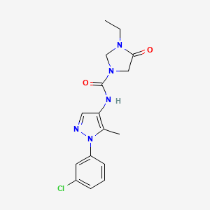 molecular formula C16H18ClN5O2 B7674461 N-[1-(3-chlorophenyl)-5-methylpyrazol-4-yl]-3-ethyl-4-oxoimidazolidine-1-carboxamide 