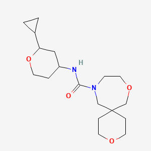 molecular formula C18H30N2O4 B7674962 N-(2-cyclopropyloxan-4-yl)-3,8-dioxa-11-azaspiro[5.6]dodecane-11-carboxamide 