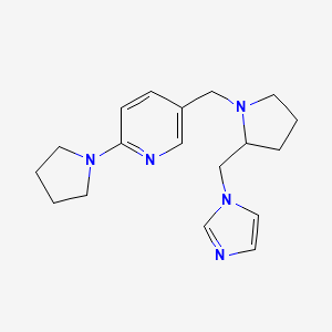 molecular formula C18H25N5 B7675795 5-[[2-(Imidazol-1-ylmethyl)pyrrolidin-1-yl]methyl]-2-pyrrolidin-1-ylpyridine 