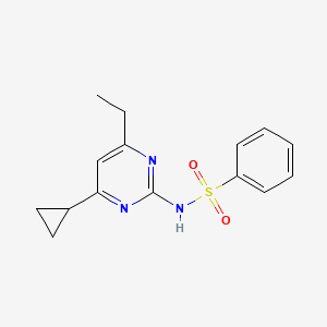 molecular formula C15H17N3O2S B7677211 N-(4-cyclopropyl-6-ethylpyrimidin-2-yl)benzenesulfonamide 