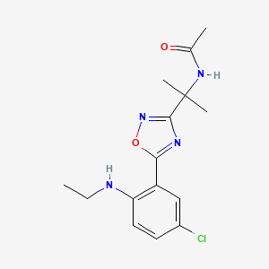 molecular formula C15H19ClN4O2 B7678073 N-[2-[5-[5-chloro-2-(ethylamino)phenyl]-1,2,4-oxadiazol-3-yl]propan-2-yl]acetamide 
