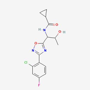 molecular formula C15H15ClFN3O3 B7678343 N-[1-[3-(2-chloro-4-fluorophenyl)-1,2,4-oxadiazol-5-yl]-2-hydroxypropyl]cyclopropanecarboxamide 