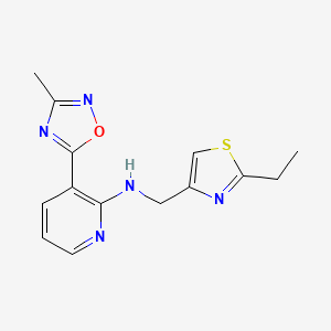 molecular formula C14H15N5OS B7678580 N-[(2-ethyl-1,3-thiazol-4-yl)methyl]-3-(3-methyl-1,2,4-oxadiazol-5-yl)pyridin-2-amine 