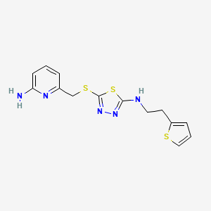 molecular formula C14H15N5S3 B7678735 5-[(6-aminopyridin-2-yl)methylsulfanyl]-N-(2-thiophen-2-ylethyl)-1,3,4-thiadiazol-2-amine 
