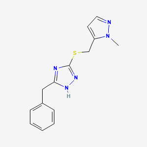 molecular formula C14H15N5S B7679133 5-benzyl-3-[(2-methylpyrazol-3-yl)methylsulfanyl]-1H-1,2,4-triazole 