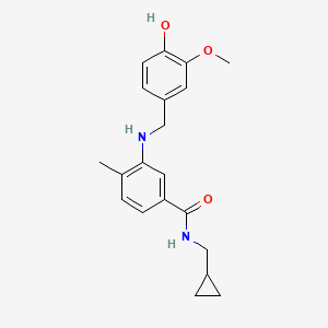 molecular formula C20H24N2O3 B7679496 N-(cyclopropylmethyl)-3-[(4-hydroxy-3-methoxyphenyl)methylamino]-4-methylbenzamide 