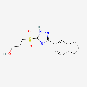 molecular formula C14H17N3O3S B7679687 3-[[3-(2,3-dihydro-1H-inden-5-yl)-1H-1,2,4-triazol-5-yl]sulfonyl]propan-1-ol 