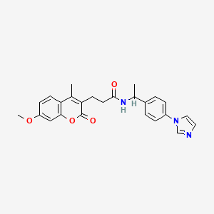 molecular formula C25H25N3O4 B7680780 N-[1-(4-imidazol-1-ylphenyl)ethyl]-3-(7-methoxy-4-methyl-2-oxochromen-3-yl)propanamide 