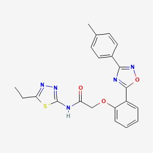 molecular formula C21H19N5O3S B7683745 N-(5-ethyl-1,3,4-thiadiazol-2-yl)-2-{2-[3-(4-methylphenyl)-1,2,4-oxadiazol-5-yl]phenoxy}acetamide 