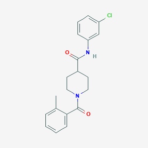 molecular formula C20H21ClN2O2 B7683795 N-(3-chlorophenyl)-1-(2-methylbenzoyl)piperidine-4-carboxamide 