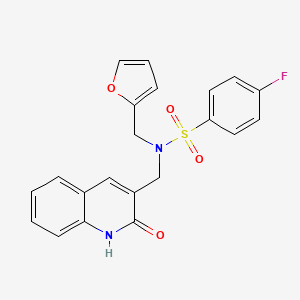 molecular formula C21H17FN2O4S B7684001 4-fluoro-N-(furan-2-ylmethyl)-N-((2-hydroxyquinolin-3-yl)methyl)benzenesulfonamide 