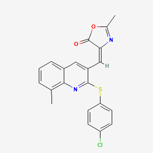 molecular formula C21H15ClN2O2S B7684045 (E)-4-((2-((4-chlorophenyl)thio)-8-methylquinolin-3-yl)methylene)-2-methyloxazol-5(4H)-one 