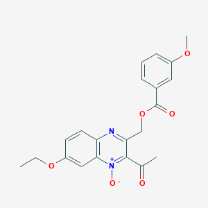 molecular formula C21H20N2O6 B7684047 2-acetyl-7-ethoxy-3-(((3-methoxybenzoyl)oxy)methyl)quinoxaline 1-oxide 