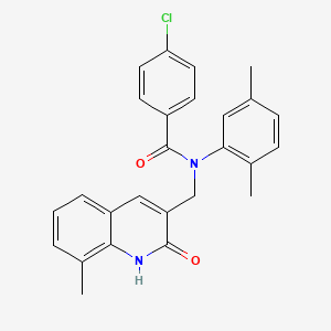 molecular formula C26H23ClN2O2 B7684076 4-chloro-N-(2,5-dimethylphenyl)-N-((2-hydroxy-8-methylquinolin-3-yl)methyl)benzamide 
