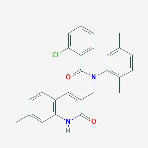 molecular formula C26H23ClN2O2 B7684081 2-chloro-N-(2,5-dimethylphenyl)-N-((2-hydroxy-7-methylquinolin-3-yl)methyl)benzamide 