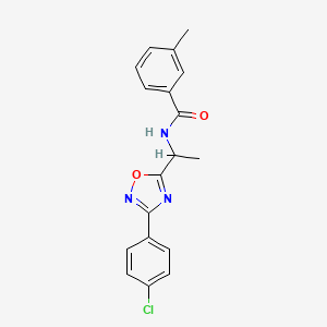 molecular formula C18H16ClN3O2 B7684087 N-(1-(3-(4-chlorophenyl)-1,2,4-oxadiazol-5-yl)ethyl)-3-methylbenzamide 