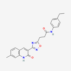molecular formula C23H22N4O3 B7684104 N-(4-ethylphenyl)-3-[3-(2-hydroxy-7-methylquinolin-3-yl)-1,2,4-oxadiazol-5-yl]propanamide 