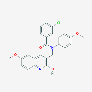 molecular formula C25H21ClN2O4 B7684121 3-chloro-N-[(2-hydroxy-6-methoxyquinolin-3-yl)methyl]-N-(4-methoxyphenyl)benzamide 