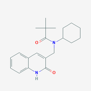 molecular formula C21H28N2O2 B7684140 N-cyclohexyl-N-((2-hydroxyquinolin-3-yl)methyl)pivalamide 