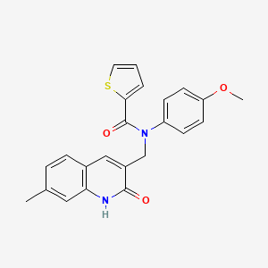 molecular formula C23H20N2O3S B7685119 N-((2-hydroxy-7-methylquinolin-3-yl)methyl)-N-(4-methoxyphenyl)thiophene-2-carboxamide 