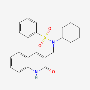 molecular formula C22H24N2O3S B7685211 N-cyclohexyl-N-[(2-hydroxyquinolin-3-yl)methyl]benzenesulfonamide 
