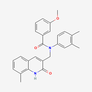 molecular formula C27H26N2O3 B7685360 N-(3,4-dimethylphenyl)-N-((2-hydroxy-8-methylquinolin-3-yl)methyl)-3-methoxybenzamide 