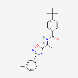 molecular formula C22H25N3O2 B7685541 4-tert-butyl-N-[1-[3-(3-methylphenyl)-1,2,4-oxadiazol-5-yl]ethyl]benzamide 