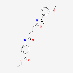 molecular formula C22H23N3O5 B7685701 Ethyl 4-{4-[3-(3-methoxyphenyl)-1,2,4-oxadiazol-5-YL]butanamido}benzoate 