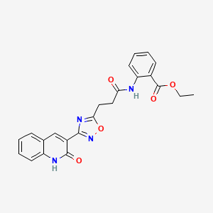 molecular formula C23H20N4O5 B7685716 Ethyl 2-{3-[3-(2-hydroxyquinolin-3-YL)-1,2,4-oxadiazol-5-YL]propanamido}benzoate 