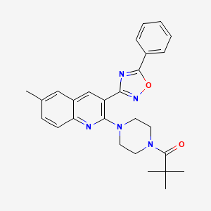molecular formula C27H29N5O2 B7686089 2,2-Dimethyl-1-{4-[6-methyl-3-(5-phenyl-1,2,4-oxadiazol-3-YL)quinolin-2-YL]piperazin-1-YL}propan-1-one 