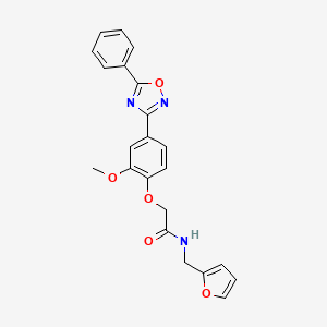 molecular formula C22H19N3O5 B7686169 N-[(Furan-2-YL)methyl]-2-[2-methoxy-4-(5-phenyl-1,2,4-oxadiazol-3-YL)phenoxy]acetamide 